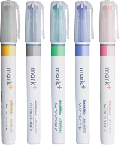 KOKUYO 2-Tone Pastel Highlighter 5 Colors Set. Mark+ Two Colors Dual Tips Markers, Quick Dry Similar Shades Tip 5 Pack of Pink, Blue, Green, Purple, Yellow. Japan Import (PM-MT100-5S). in Kuwait