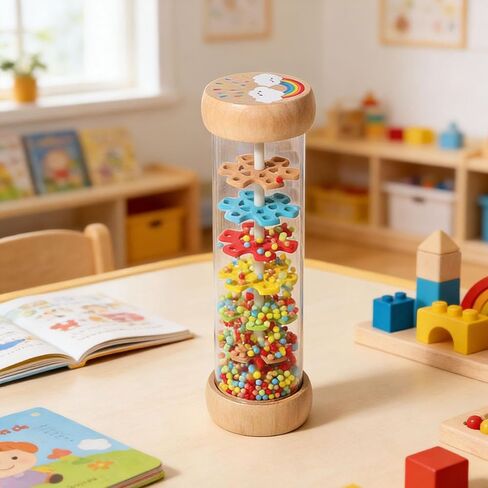 Hourglass Rain Music Rattle, Wooden Rattle Rainstick Rainstick Shaker Toy for Kids Boys Girls in Kuwait