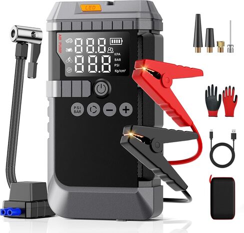 Car Jump Starter 3000A, 12V Portable Jump Starter for Car Battery Charger Box with Smart Clamps, Storage Case, Compass, LED Display, 3 Modes 200LM Flashlight Booster in Saudi Arabia