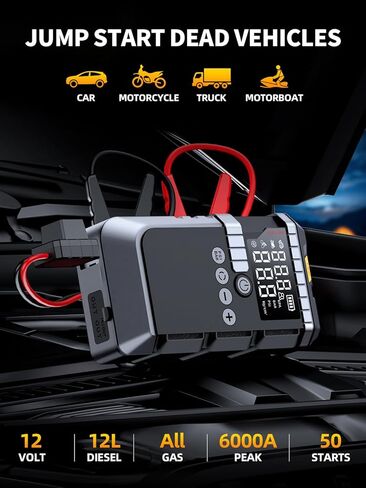 Car Jump Starter 3000A, 12V Portable Jump Starter for Car Battery Charger Box with Smart Clamps, Storage Case, Compass, LED Display, 3 Modes 200LM Flashlight Booster in Saudi Arabia