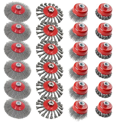 مجموعة 24 فرشاة عجلة سلكية 12 قطعة فرشاة عجلة 4-1/2 بوصة 12 قطعة 3 فرشاة أكواب لمطحنة زاوية 4-1/2 بوصة مع 5/8 بوصة-11 عجلة أسلاك من الفولاذ الكربوني الملولبة للتكييف شديد التحمل وإزالة الصدأ in Kuwait