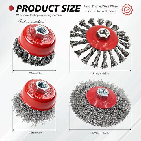 مجموعة 24 فرشاة عجلة سلكية 12 قطعة فرشاة عجلة 4-1/2 بوصة 12 قطعة 3 فرشاة أكواب لمطحنة زاوية 4-1/2 بوصة مع 5/8 بوصة-11 عجلة أسلاك من الفولاذ الكربوني الملولبة للتكييف شديد التحمل وإزالة الصدأ in Kuwait