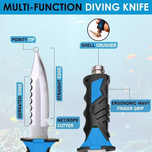 Comfecto Scuba Diving Knife with Sheath and Leg Strap, Stainless Steel Dive Knife for Saltwater Spearfishing, Sharp Diver Knife with Secure Lock for Snorkeling Safety Use in Kuwait