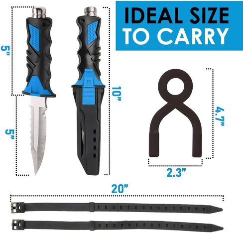 Comfecto Scuba Diving Knife with Sheath and Leg Strap, Stainless Steel Dive Knife for Saltwater Spearfishing, Sharp Diver Knife with Secure Lock for Snorkeling Safety Use in Kuwait
