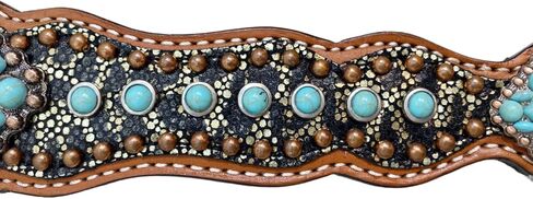 طقم تثبيت الرأس على الأذن الغربية وياقة الصدر مع طباعة الفهد وطبقة من الحجر الفيروزي - جلد البقر الأرجنتيني الفاخر لمحبي الخيول in Kuwait