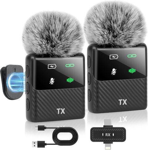 Kairiyard Mini Wireless Lavalier Microphone for iPhone, iPad, Android Phone, Noise Reduction Plug and Play Magnetic Clip on Lapel Mic for Video Recording Podcast Vlogging in Kuwait