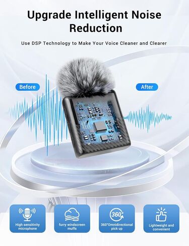 Kairiyard Mini Wireless Lavalier Microphone for iPhone, iPad, Android Phone, Noise Reduction Plug and Play Magnetic Clip on Lapel Mic for Video Recording Podcast Vlogging in Kuwait