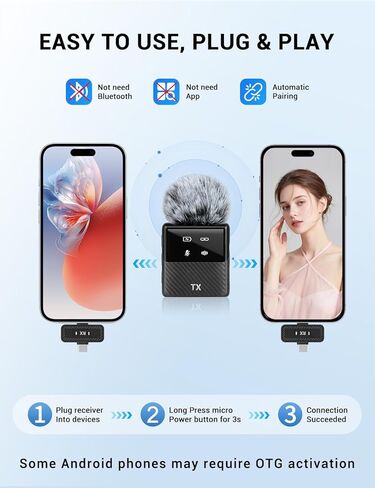 Kairiyard Mini Wireless Lavalier Microphone for iPhone, iPad, Android Phone, Noise Reduction Plug and Play Magnetic Clip on Lapel Mic for Video Recording Podcast Vlogging in Kuwait