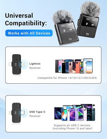 Kairiyard Mini Wireless Lavalier Microphone for iPhone, iPad, Android Phone, Noise Reduction Plug and Play Magnetic Clip on Lapel Mic for Video Recording Podcast Vlogging in Kuwait