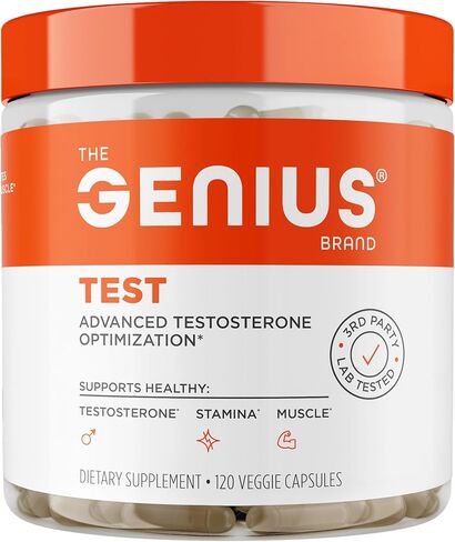 Genius Test, Advanced Testosterone Booster for Men - Natural Stamina, Endurance, Energy & Strength Enhancing Supplement - Lean Muscle Builder, Brain & Libido Support Male Supplements, 120 Veggie Pills in Kuwait