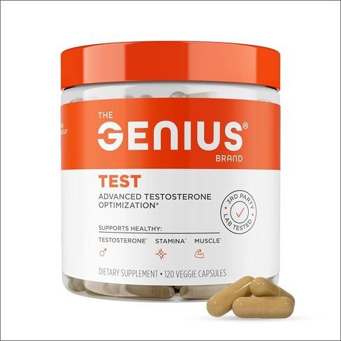 Genius Test, Advanced Testosterone Booster for Men - Natural Stamina, Endurance, Energy & Strength Enhancing Supplement - Lean Muscle Builder, Brain & Libido Support Male Supplements, 120 Veggie Pills in Kuwait