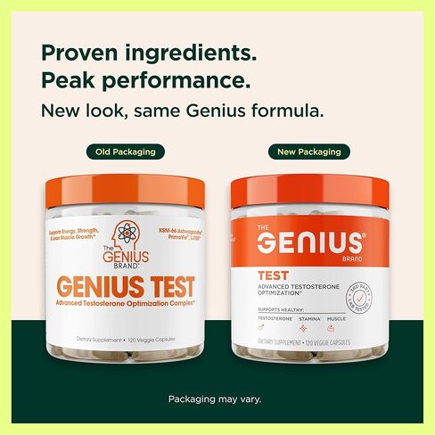 Genius Test, Advanced Testosterone Booster for Men - Natural Stamina, Endurance, Energy & Strength Enhancing Supplement - Lean Muscle Builder, Brain & Libido Support Male Supplements, 120 Veggie Pills in Kuwait