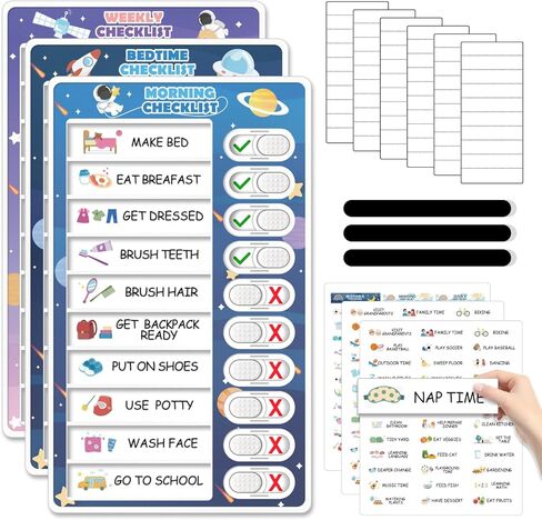 تم ترقية شريط التمرير 3 في 1 وقت نوم/صباح/صباح/يومي الروتيني للأطفال ، مخطط عمل مغناطيسي للأطفال ، جدول زمني مرئي للأطفال للأطفال الصغار للمنزل in Kuwait