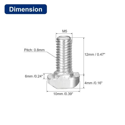 20Pcs T-Slot Bolts, M5 x 12mm Hammer Head Bolt T Screw Drop-in Stud for 2020 Series T-Slot Aluminum Extrusion Profile, Carbon Steel Nickel Plated, Silver in Saudi Arabia