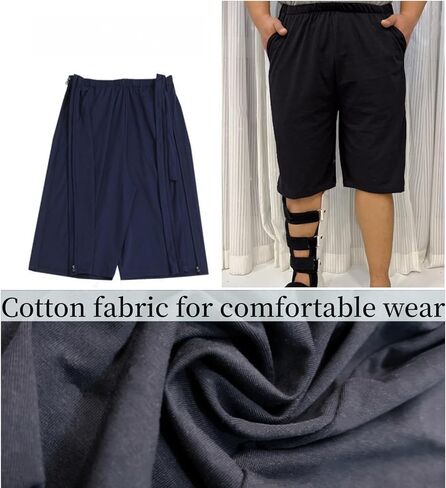 شورت للمريض طريح الفراش بسحاب جانبي ممزق، سروال مفتوح للركبة وساق بعد الجراحة وسحاب للركبة والورك والساق الجراحية in Kuwait