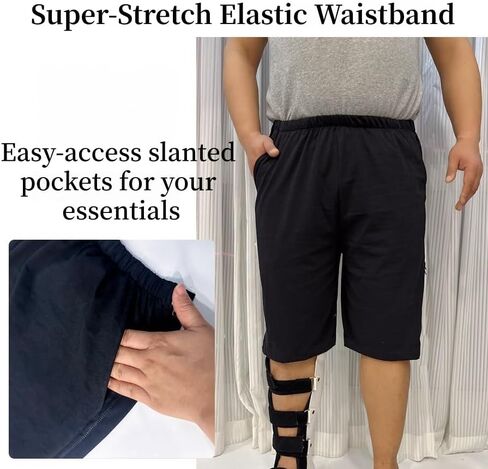 شورت للمريض طريح الفراش بسحاب جانبي ممزق، سروال مفتوح للركبة وساق بعد الجراحة وسحاب للركبة والورك والساق الجراحية in Kuwait