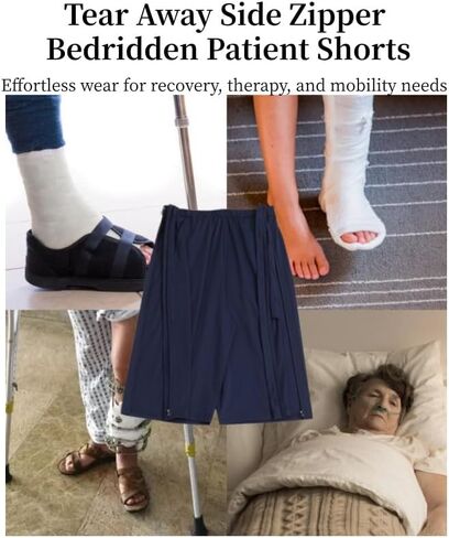 شورت للمريض طريح الفراش بسحاب جانبي ممزق، سروال مفتوح للركبة وساق بعد الجراحة وسحاب للركبة والورك والساق الجراحية in Kuwait