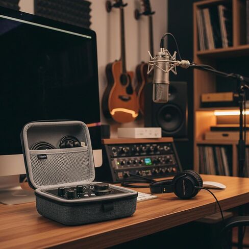 حافظة واجهة الصوت المتوافقة مع Sonicake QME-20/Audient iD4 MK2، NI komplete Audio1/2، تتميز ببطانة ناعمة، وجيب شبكي للكابلات، ومقبض مريح - مثالية للاستوديو والبروفة والسفر. in Saudi Arabia