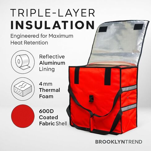 Pizza Bags for Delivery – Extra Large (20" X 20") Insulated Pizza Delivery Bag | Waterproof Pizza Warmer Carrier for Doordash, Uber Eats | Front Load, Heavy Duty (Red, 20"X20"X8") in Saudi Arabia