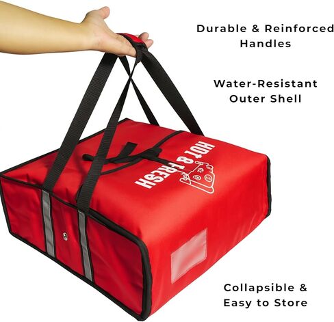 Pizza Bags for Delivery – Extra Large (20" X 20") Insulated Pizza Delivery Bag | Waterproof Pizza Warmer Carrier for Doordash, Uber Eats | Front Load, Heavy Duty (Red, 20"X20"X8") in Saudi Arabia
