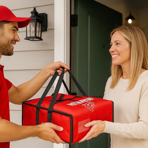 Pizza Bags for Delivery – Extra Large (20" X 20") Insulated Pizza Delivery Bag | Waterproof Pizza Warmer Carrier for Doordash, Uber Eats | Front Load, Heavy Duty (Red, 20"X20"X8") in Saudi Arabia