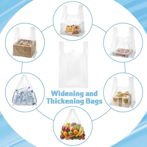 100 Pcs 3.15 Mil Large Plastic Take out Bags with Handles Heavy Duty Clear Shopping Bag Widened Grocery Bags for Pizza Bakery Cake Box (13.8"x10"x23.5") in Kuwait