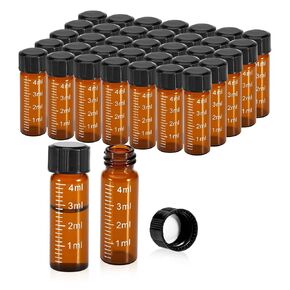 FOUR E'S SCIENTIFIC 100 Pack 4ml Glass Graduated Vials, 1 Dram Amber Small Sample Vials with Plastic Screw Caps Borosilicate Glass Sample Bottles for Liquid Powder Storage in Kuwait