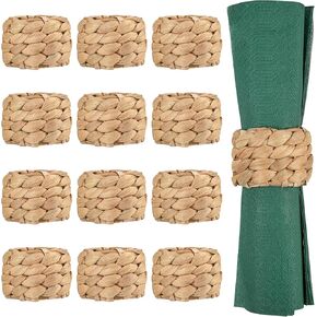 12 Pcs Boho Rattan Woven Napkin Rings, Farmhouse Water Hyacinth Wooden Rustic Napkin Rings Holders for Table Wedding Decor Christmas Set of 12 (12) in Kuwait