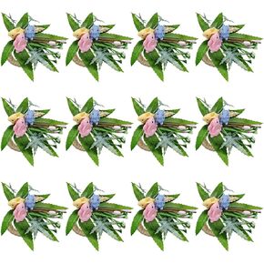 12 Pcs Bird Nest Easter Napkin Rings - Spring Colorful Bunnies Napkin Ring Holder - Rattan Farmhouse Tissue Rings for Table Decor Dinner Party Settings in Kuwait