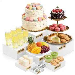 10PCS Buffet Risers,9" 8" 7.5" 7.5" 6.8" 6.8" 6" 5" 4" 4" Large Acrylic Food Risers for Buffet Table, Hollow Bottoms Dessert Table Display Set for Party Jewelry Collectibles, White in Saudi Arabia