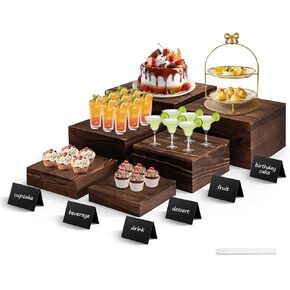 6 قطع من رافعات البوفيه وحوامل مع لافتات الطعام، ورافعات الطعام لطاولة البوفيه، وحامل كعكة خشبي ريفي، وحوامل عرض خشبية للديكور، والحفلات، وأعياد الميلاد، والزفاف، وحفلات استقبال المولود الجديد in Kuwait