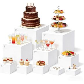 8 قطع من رافعات البوفيه، مجموعة عرض طاولة الحلوى، حامل الكعك الأبيض، صناديق أكريليك للعرض، لوازم تقديم الطعام، عرض البوفيه، صناديق مكعبة، رافعات التعشيش، لحلوى تقديم الطعام للحفلات (8"-7"-6"-5"-4"-4"-3"-3") in Kuwait