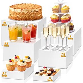 6 عبوات من حاملات البوفيه، حاملات طعام كبيرة لطاولة البوفيه (6 بوصة، 6.7 بوصة، 7.5 بوصة، 8.5 بوصة، 9 بوصة 10 بوصة)، مجموعة عرض طاولة الحلوى، حاملات عرض الطعام، حاملات عرض الناهضات، صناديق بيضاء من الأكريليك للحفلات، تقديم الطعام، المجوهرات والمقتنيات in Kuwait