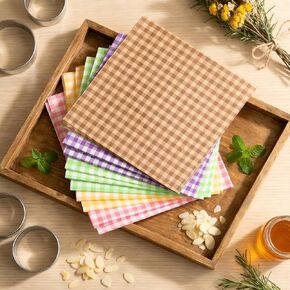 100 PCS 5 Colors Checkered Waxed Deli Paper Sheets, 7.1x7.1 Inch Greaseproof Food Basket Liners, Squares Checkered Sandwich & Burger Wrapping Wax Paper, Tray Parchment Liners for Picnics, Restaurants in Kuwait