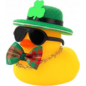 ديكورات سيارة Wonuu St. Patrick's Decorations Rubber Ducks ، Dashboard Green Shamrocks Hat Ducky for Car Ornament Pucks مع قبعة أعلى ، نظارات بلاستيكية ، سلسلة in Kuwait