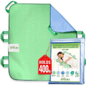 وسادات سرير ماصة لكبار السن مع 8 مقابض مقاس 86.36 سم × 137.16 سم - ملاءات سحب مقاومة للماء وقابلة للغسل - إمكانية إعادة استخدام السرير تحت الوسادات لكبار السن المعاقين والمرضى طريحي الفراش - تجفيف سريع in Kuwait