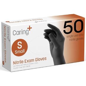 Caring Black Nitrile Exam Gloves, 50 Count, Powder Free and Without Natural Rubber Latex, Gloves for Cleaning, and Cooking in Kuwait