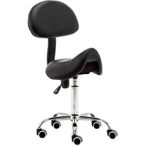 كرسي سرج مريح مع دعم للظهر، مقعد دوار قابل للتعديل للأسنان، الصالون، المكتب والاستخدام المنزلي - دوران 360 درجة، مقعد مريح من جلد البولي يوريثان، أقصى تحميل 440 رطل (أسود) in Kuwait