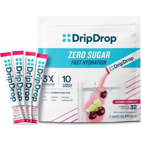 عبوات ترطيب خالية من السكر من DripDrop - حزمة متنوعة كلاسيكية صفر - مزيج مشروب مسحوق إلكتروليتات فردي - ليمون ليمون، بطيخ، خوخ، فاكهة العاطفة - غير معدلة وراثيًا، خالي من الغلوتين، نباتي - 32 عصا in Kuwait