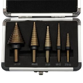 Titanium Step Drill Bit 5PCS Set - HSS High-Speed Steel Unibit with Titanium Coating, 50 Sizes (3/16" to 1-3/8") for Metal, Aluminum, Wood & Plastic - Silver in Kuwait