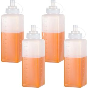 4 Pack 1 QT Large Condiment Squeeze Bottle for Sauses, 34oz Wide Mouth Liquids Dispenser Bottles with Lid, For Ketchup, Taco, Marinara, Pasta, BBQ, Spaghetti, Tomato Sauce, Restaurant-Grade Design in Kuwait