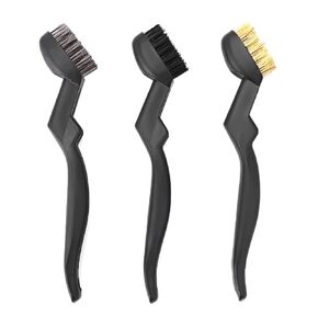3 Pcs Wire Brush Set with Curved Handle Grip - Brass Stainless Steel Nylon Brushes for Dirt Scrubbing Rust Removal in Kuwait