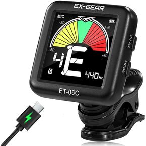EX-GEAR Professional Guitar Tuner Clip On, Quick & Accurate Tuning with Large LCD Screen, 360° Rotatable Rechargeable Acoustic Guitar Electric Guitar Bass Ukulele & Chromatic Tuner in Kuwait