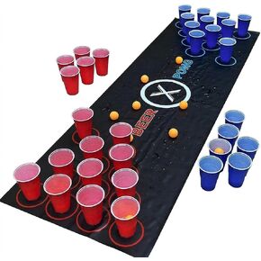 Beer Pong Game Set, 150x50cm Anti-Slip Mat, Full Party Kit with 30 Cups (15 Red/15 Blue) & 8 Ping Pong Balls for Party Dorm Outdoor in Saudi Arabia