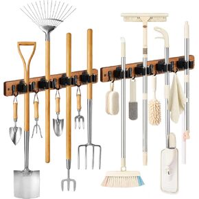 Lorbro 2 حزمة حامل المكنسة على الحائط، مكنسة خشبية ومنظم ممسحة للتعليق على الحائط، رف شماعات ممسحة مع 4 فتحات و4 خطافات، منظم أدوات لغرفة الغسيل، الخزانة، المرآب، المطبخ in Kuwait