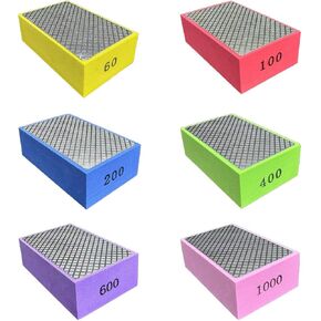 6PCS Diamond Polishing Pads Sanding Blocks 60/100/200/400/600/1000 Multi-Grit Dry/Wet Hand Diamond Sanding Pads Kit for Grinding Ceramic Tile Glass Stone Metal Wood in Kuwait