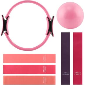 مجموعة حلقة وكرة بيلاتيس مع أشرطة مقاومة، وحلقة دائرية مقاس 14 بوصة، وكرة بيلاتيس مقاس 9.8 بوصة و5 أربطة مقاومة للتمرين المنزلي للنساء، وتمارين الجسم بالكامل in Kuwait