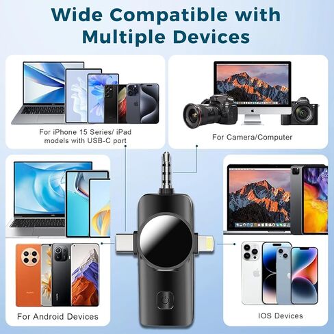 ميكروفون صغير 3 في 1، ميكروفونات لافالير لاسلكية لكاميرا iPhone Android USB-C، تأخير منخفض للغاية 2.4 جيجا، تقليل الضوضاء، تسجيل فيديو الميكروفون، بث مباشر (أسود، 3 ميكروفون) (3) (3) in Saudi Arabia