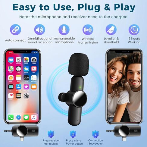 ميكروفون صغير 3 في 1، ميكروفونات لافالير لاسلكية لكاميرا iPhone Android USB-C، تأخير منخفض للغاية 2.4 جيجا، تقليل الضوضاء، تسجيل فيديو الميكروفون، بث مباشر (أسود، 3 ميكروفون) (3) (3) in Saudi Arabia
