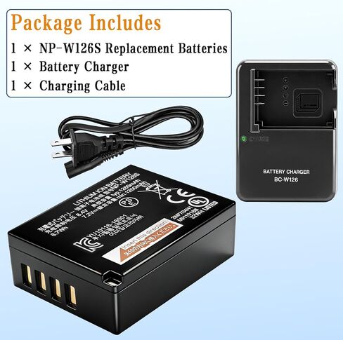 for Fujifilm Battery, NP-W126S Replacement Battery and Charger for Fuji X-T100, X-T200, X100F, X100V, X-S10, X-A5, X-A10, X-E3, X-E4, X-Pro2, X-Pro3, X-T1, X-T2, X-T3, X-T10, X-T20, X-T30, X-T30 II in Kuwait